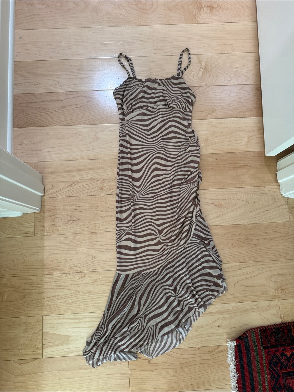 wild fable Brown and Cream Asymmetrical Zebra-Print Slip Dress